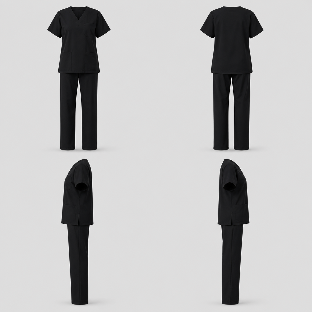 Short-Sleeve Medical Set — Black, four-way catalogue view