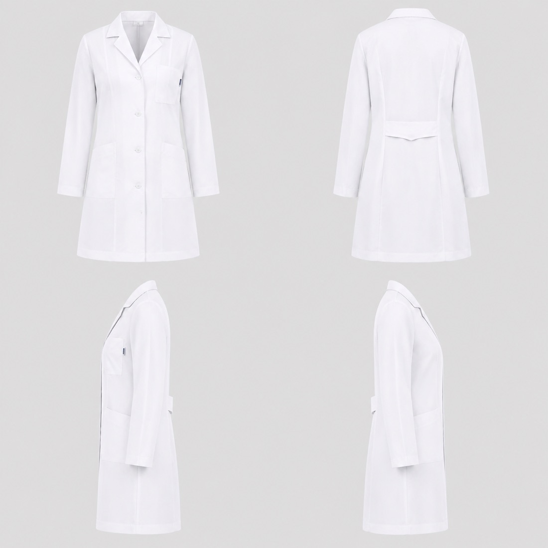 Buttoned Classic White Coat, four-way catalogue presentation