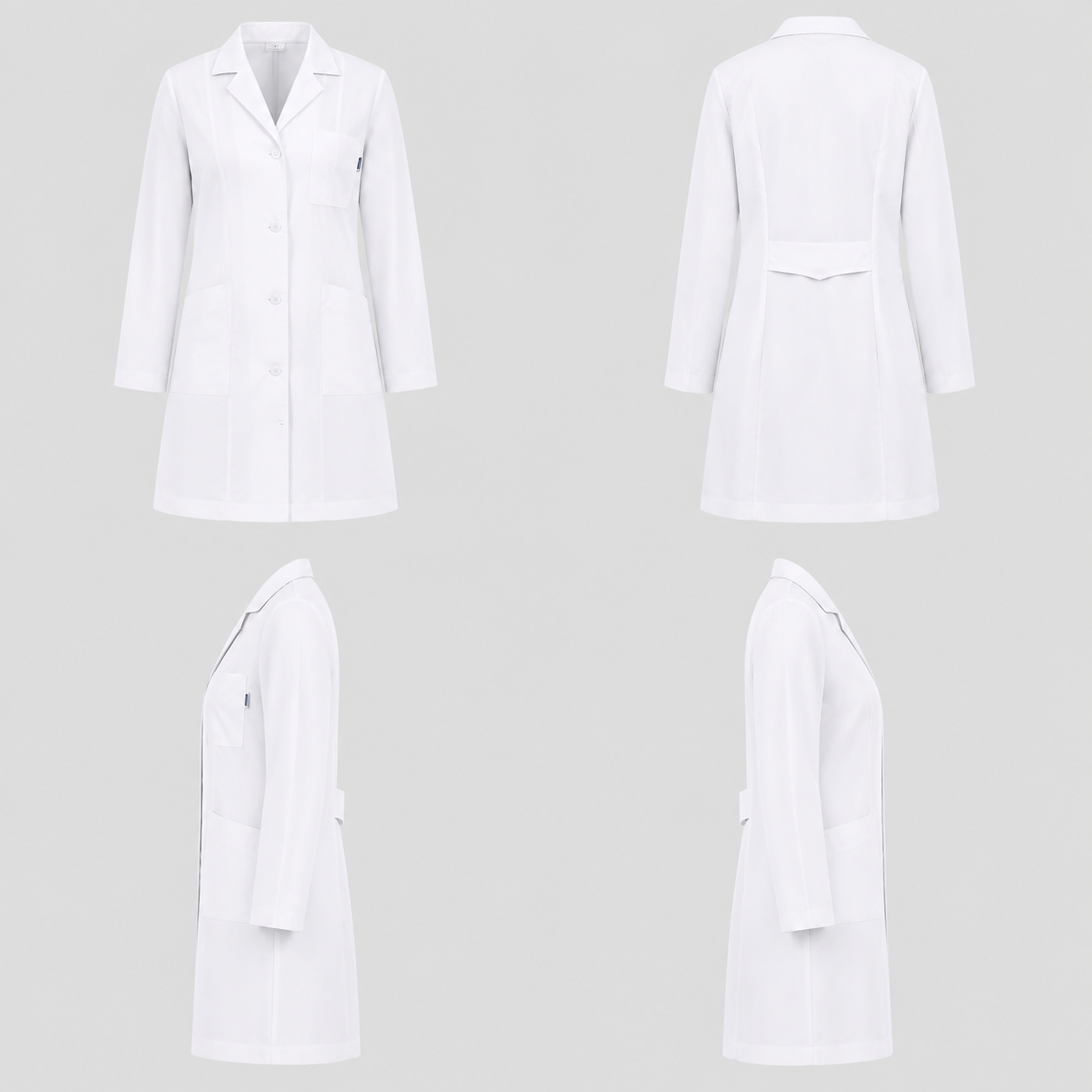 Buttoned Classic White Coat, four-way catalogue view