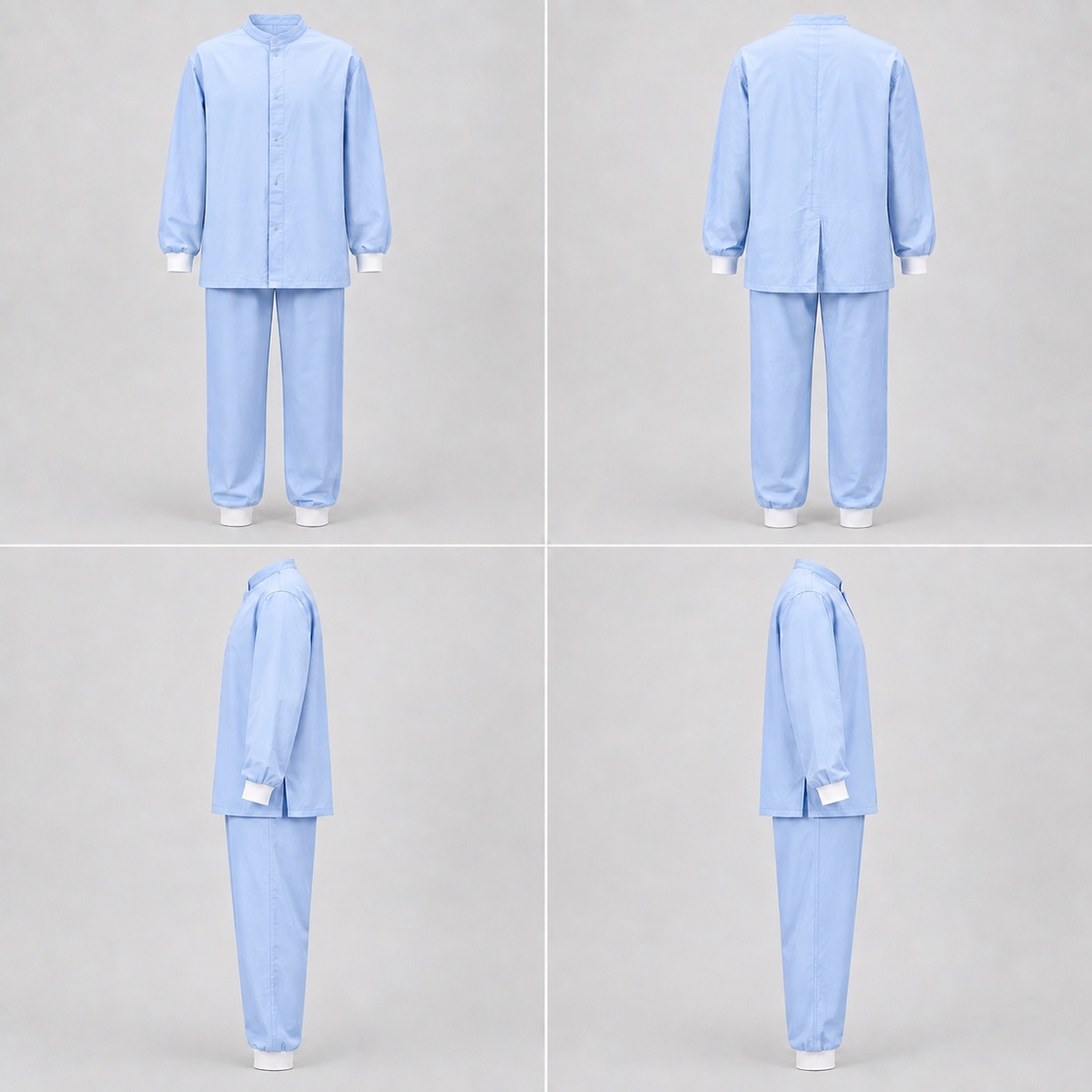 Light Blue Long-Sleeve Medical Set, four-way catalogue presentation