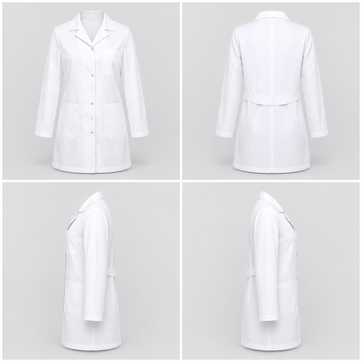 Snap-Fastened Classic White Coat, four-way catalogue view